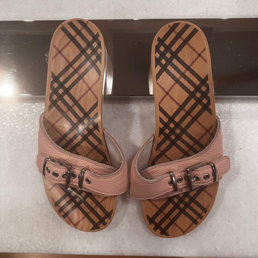 Burberry Pink Leather Clogs Size 8.5